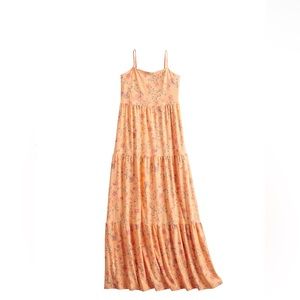 Orange floral tiered maxi dress